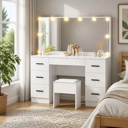 Dressing Table Set with Stool and LED Bulbs