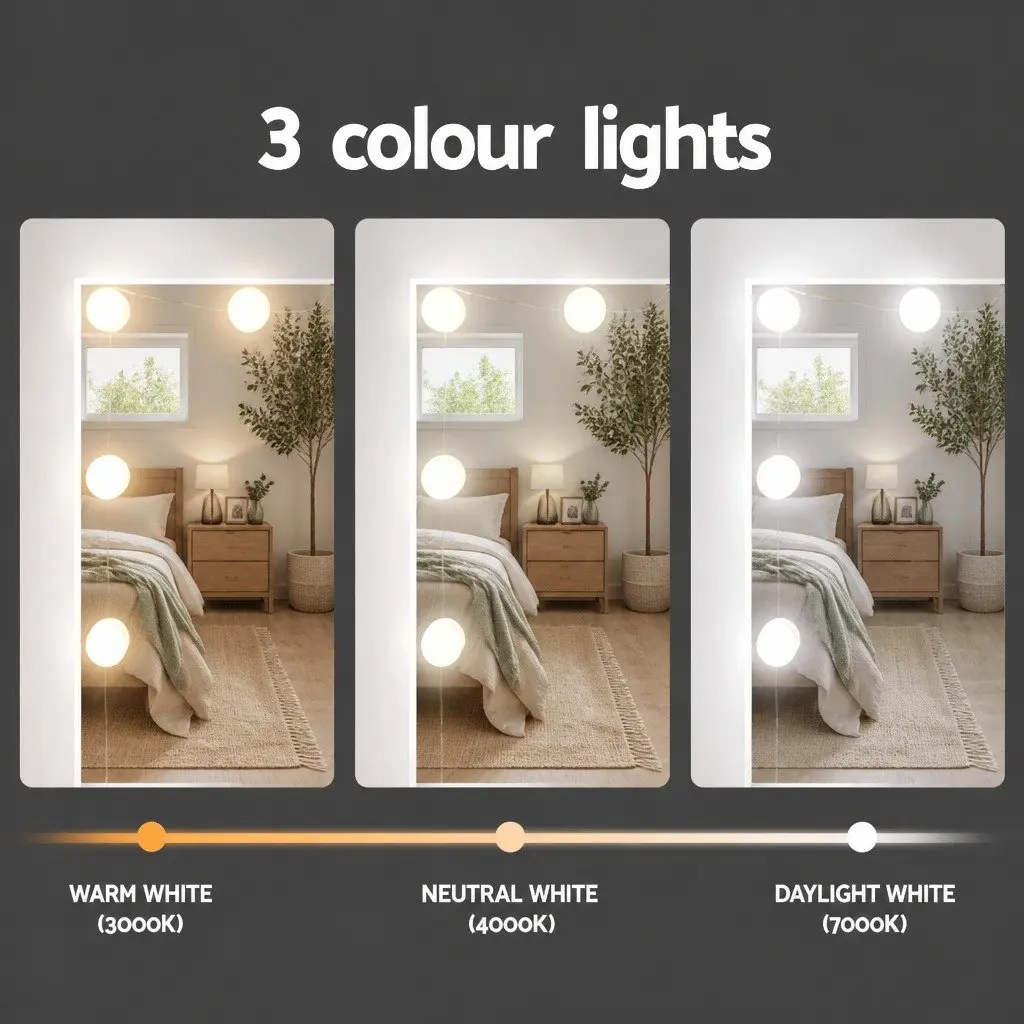 Dressing Table Set White 7 Drawer Hollywood Mirror with 10 LED Bulbs and Stool