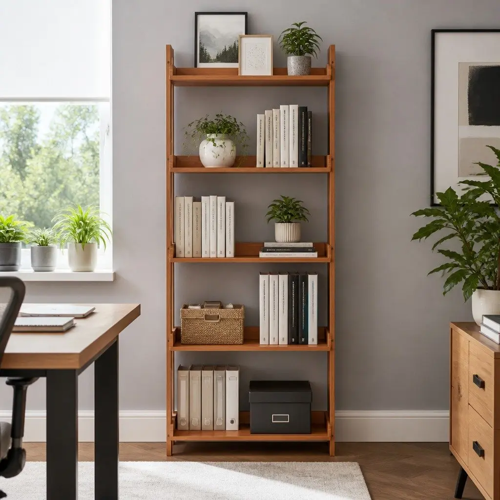 Floating Bookshelf Oak 5-Tier Open Foldable Display Shelf