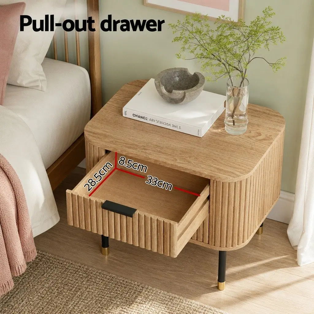Bedside Table Pine 56cm 2 Drawers Storage Wood MDF Metal Legs