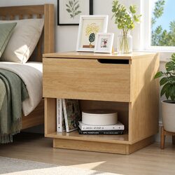 Bedside Table Nightstand with Drawer Open Shelf Storage Pine Bedroom Furniture