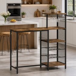 Compact Industrial Bar Table - 122cm Walnut Design