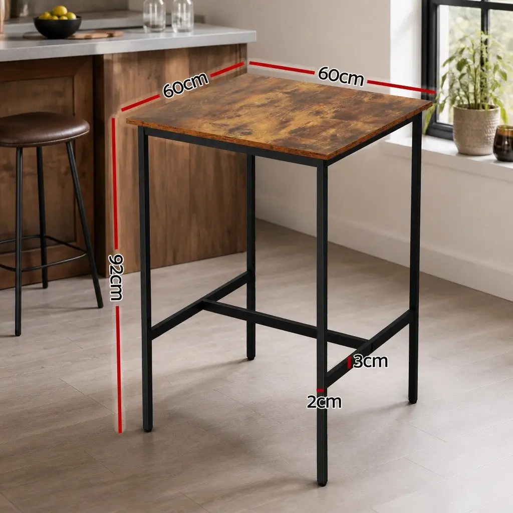 Bar Table Walnut 60x92cm Vintage Style Sturdy Metal Frame
