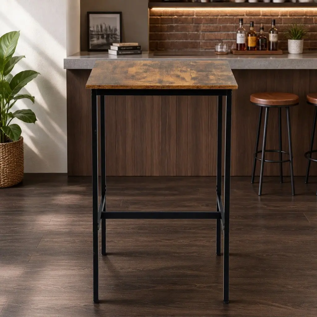 Bar Table Walnut 60x92cm Vintage Style Sturdy Metal Frame