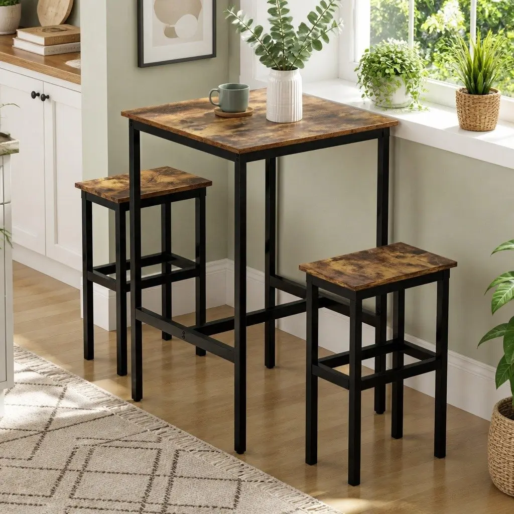 Bar Table Walnut 60x92cm Vintage Style Sturdy Metal Frame
