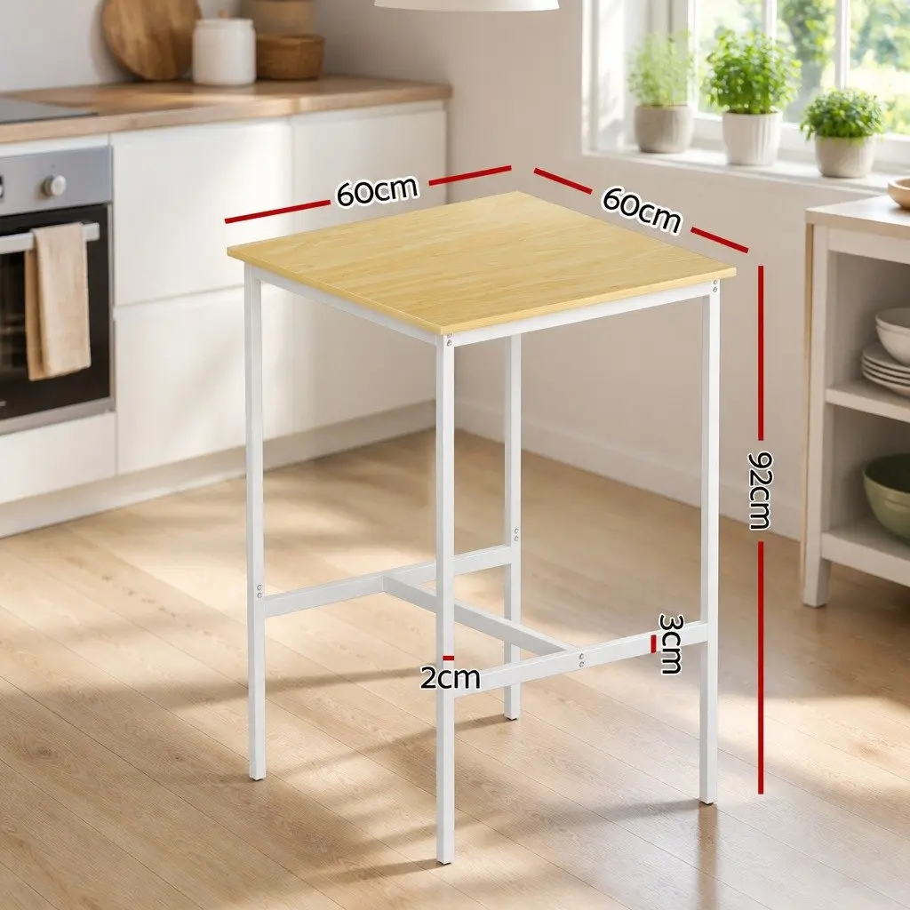 Bar Table Pine 60x60cm Square Kitchen Dining Desk Modern Metal Frame