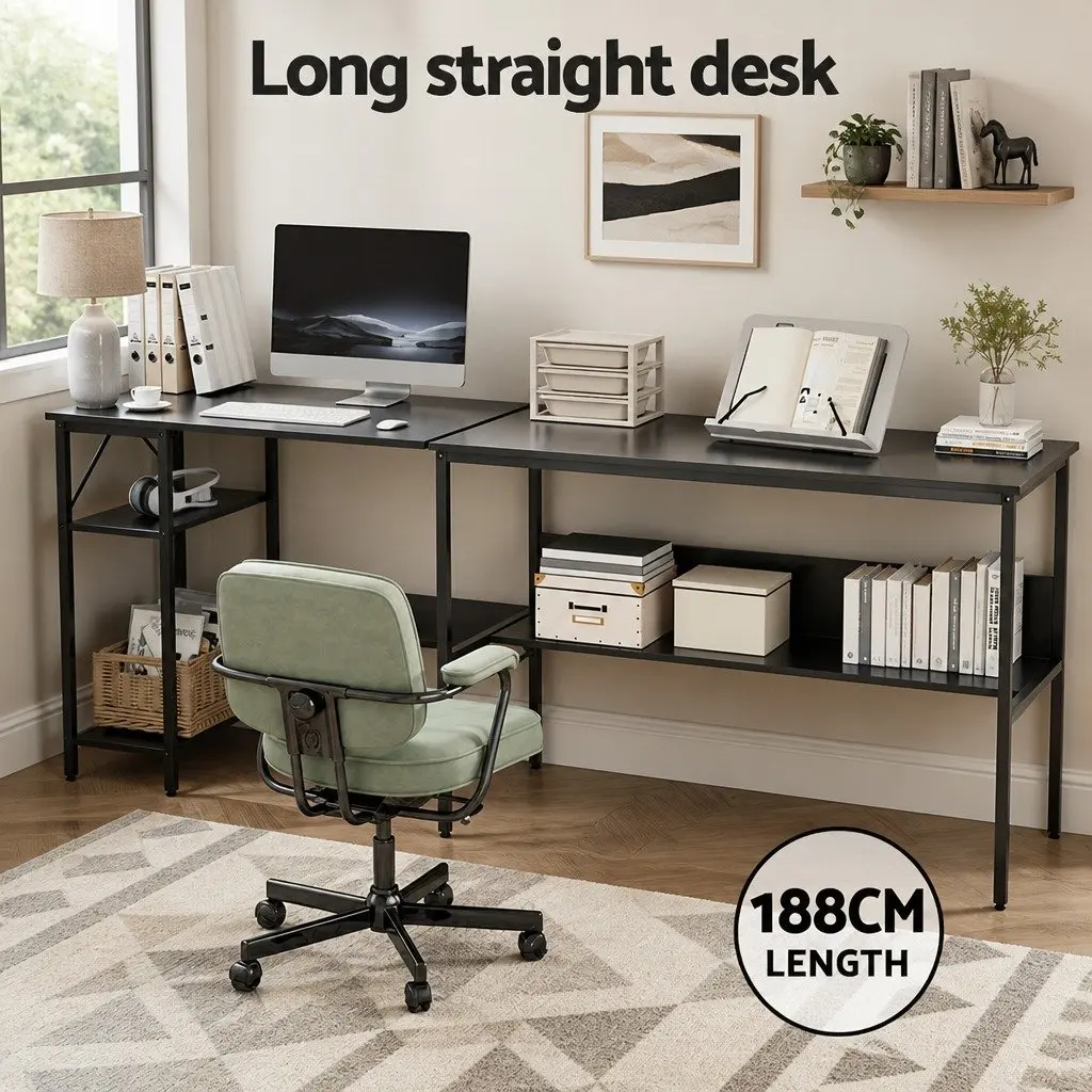 L-Shape Computer Desk Home Office Study Table Open Shelf Storage Black