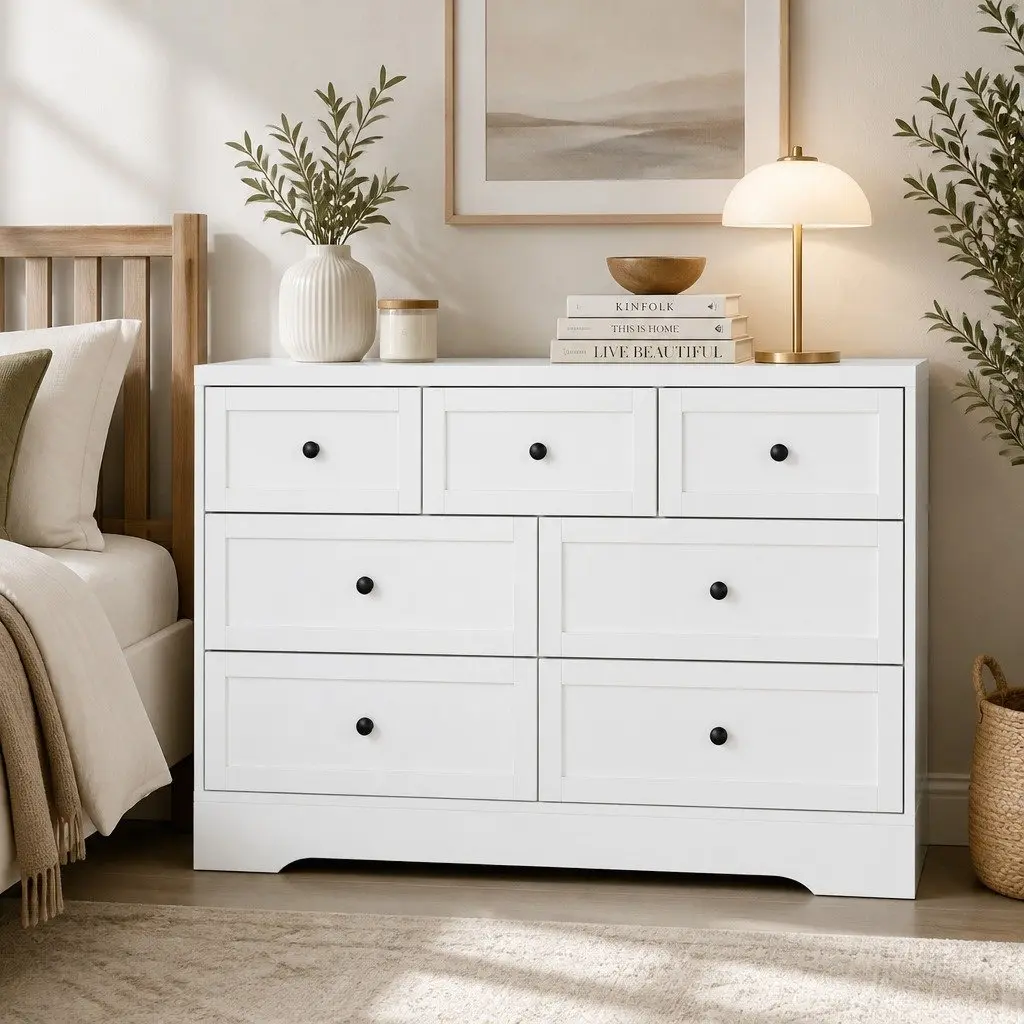 7 Drawer Chest Dresser White Storage Cabinet Bedroom Furniture