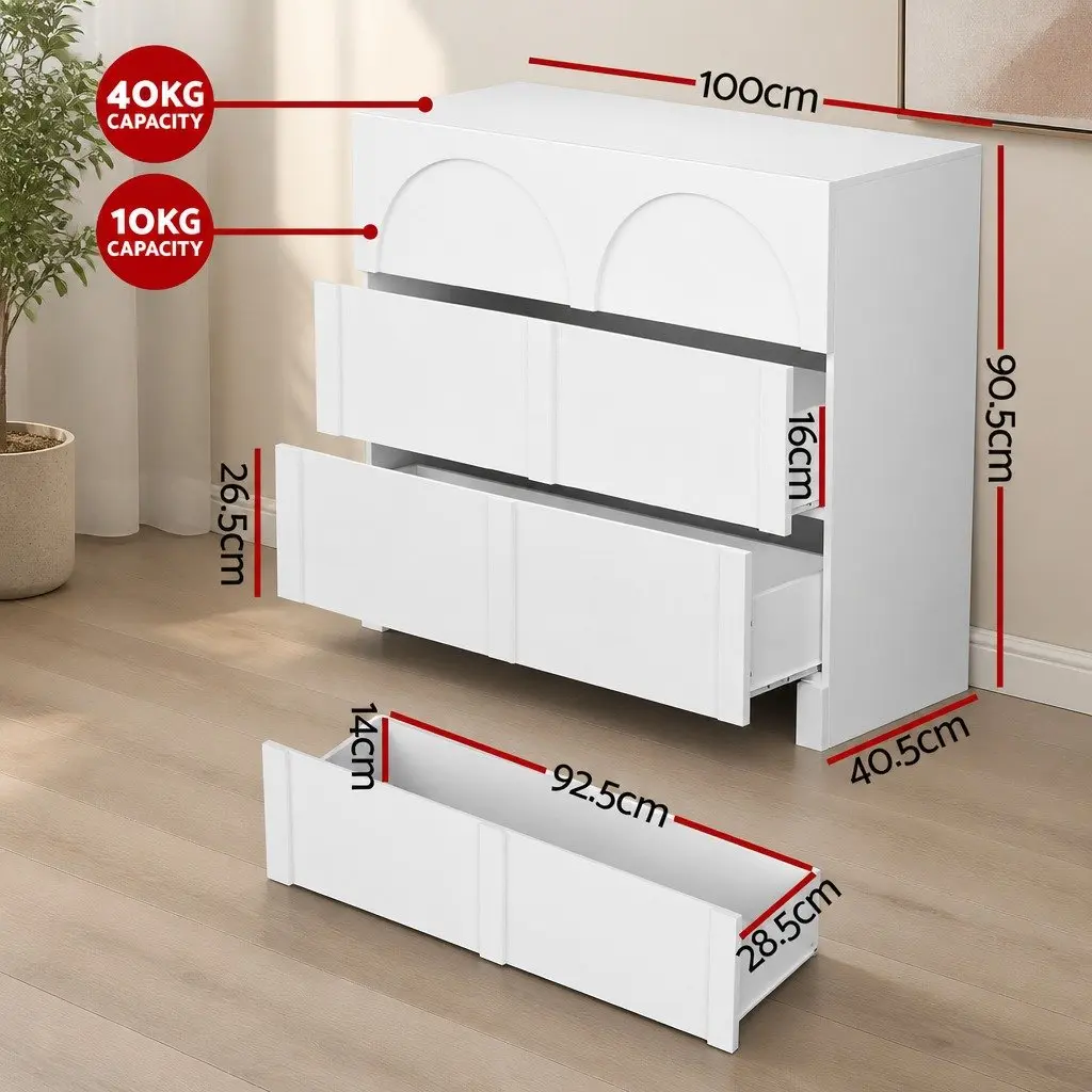 White 3 Drawer Dresser Cabinet Lowboy Chest of Drawers Bedroom Storage Unit with Push to Open Drawers and Smooth Sliding Runners