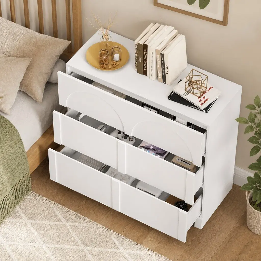 White 3 Drawer Dresser Cabinet Lowboy Chest of Drawers Bedroom Storage Unit with Push to Open Drawers and Smooth Sliding Runners