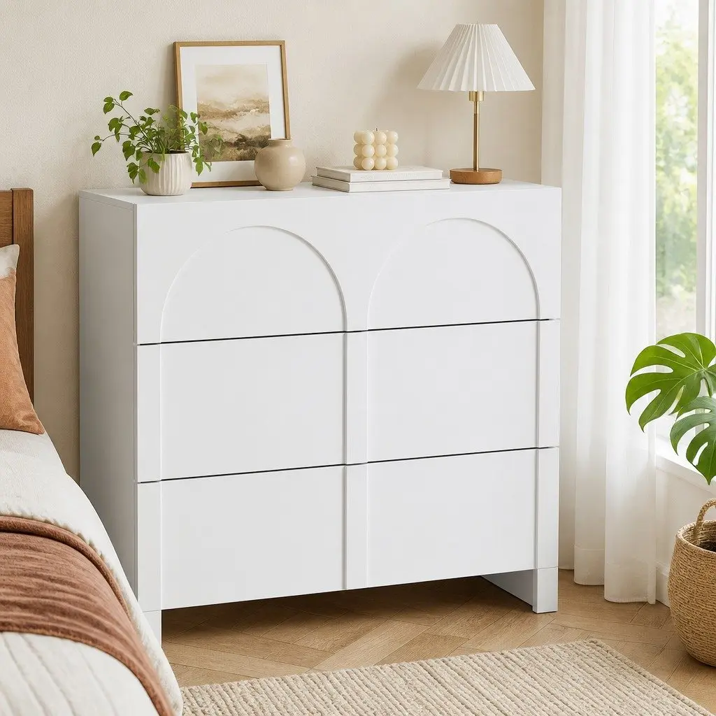 White 3 Drawer Dresser Cabinet Lowboy Chest of Drawers Bedroom Storage Unit with Push to Open Drawers and Smooth Sliding Runners