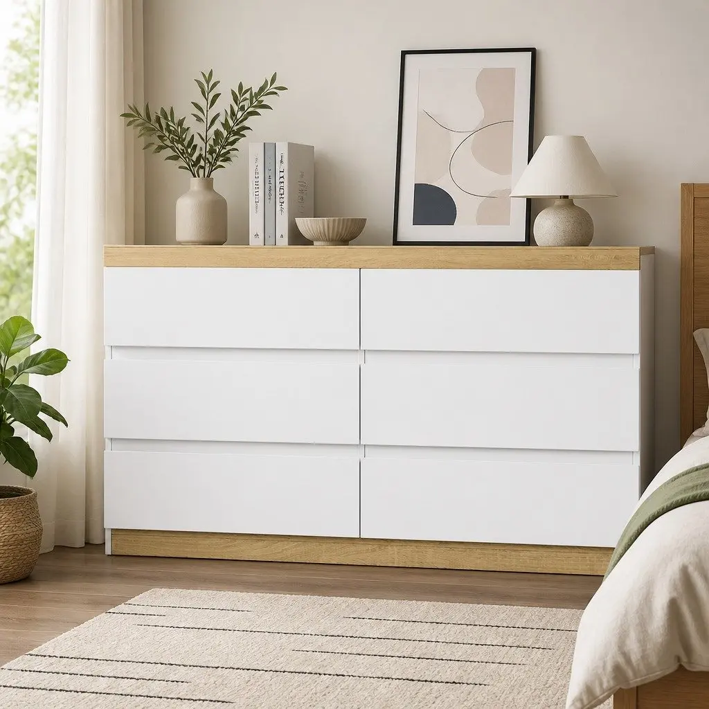 6 Drawers Chest of Drawers Dresser Cabinet Tallboy Storage Bedroom Furniture