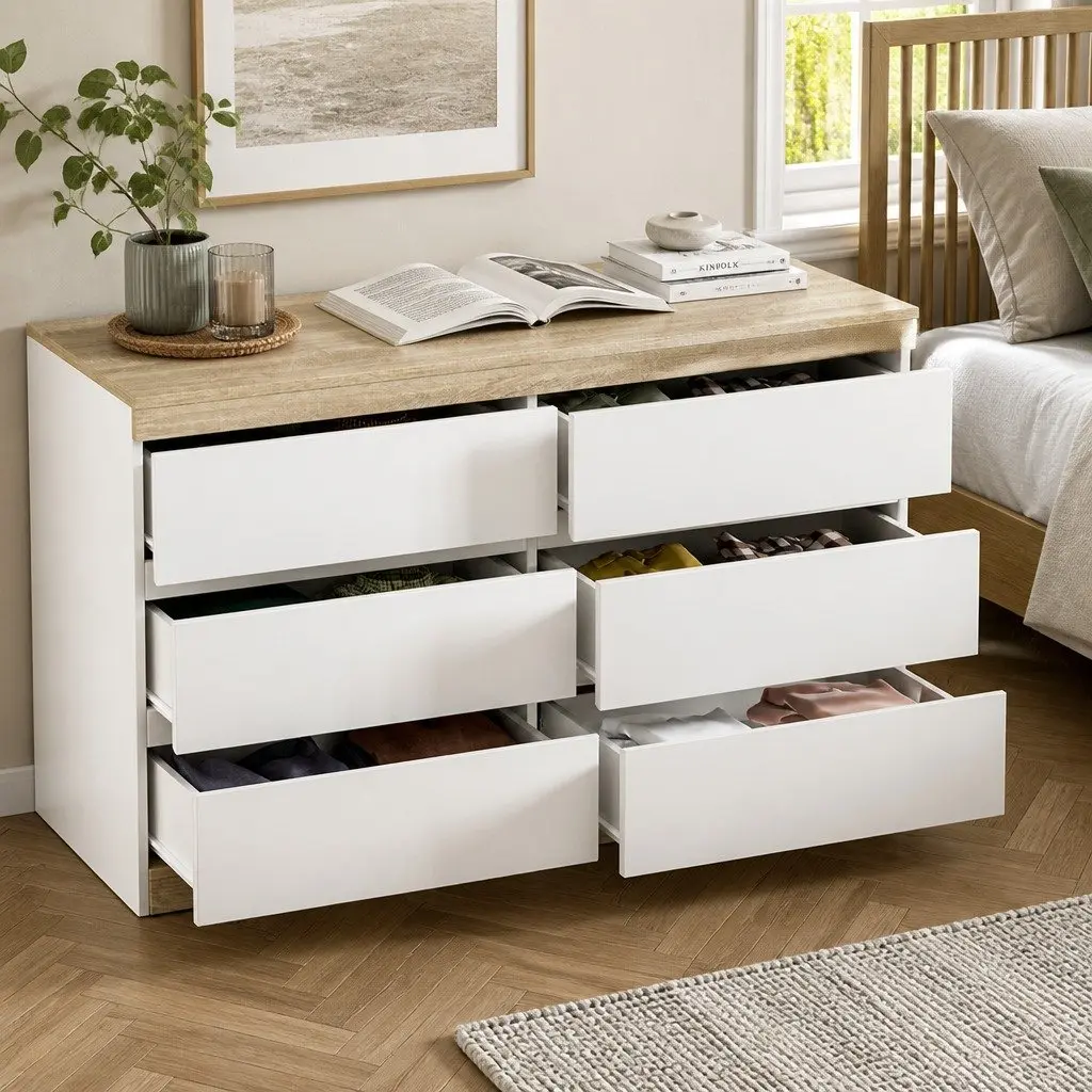 6 Drawers Chest of Drawers Dresser Cabinet Tallboy Storage Bedroom Furniture