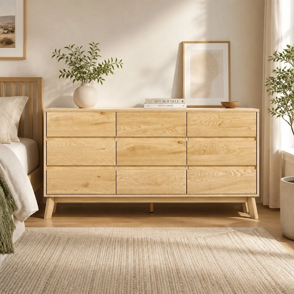 9 Drawer Chest of Drawers Pine Tallboy Cabinet Bedroom Storage Dresser
