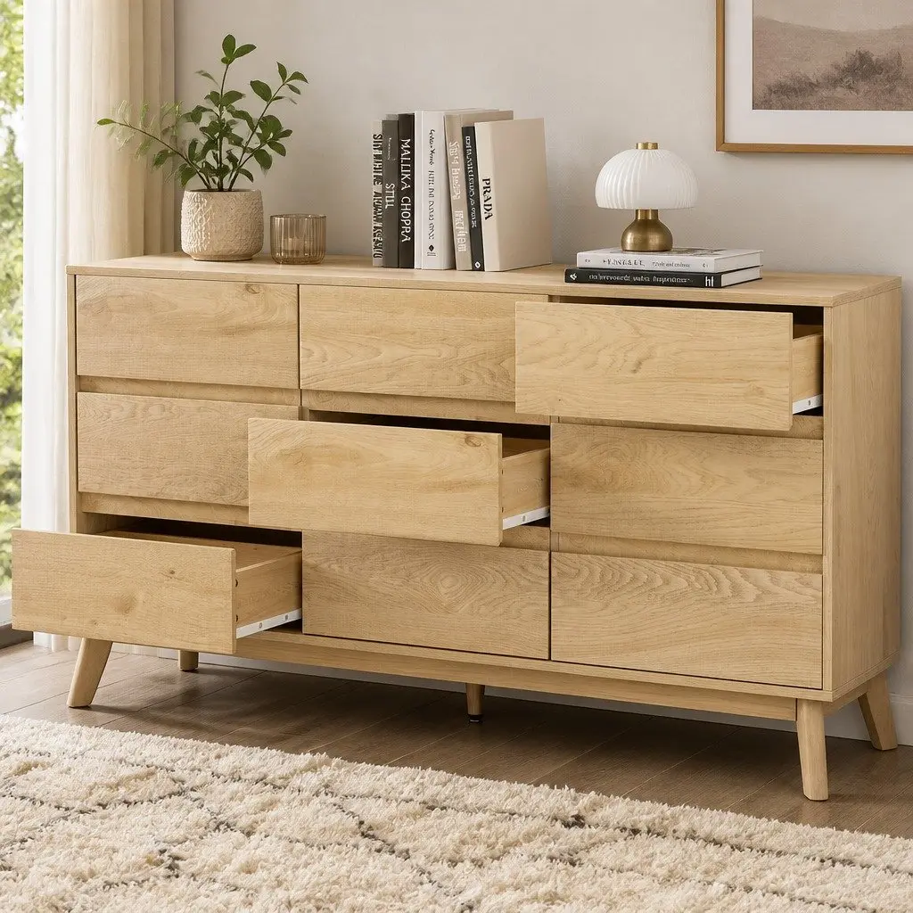 9 Drawer Chest of Drawers Pine Tallboy Cabinet Bedroom Storage Dresser