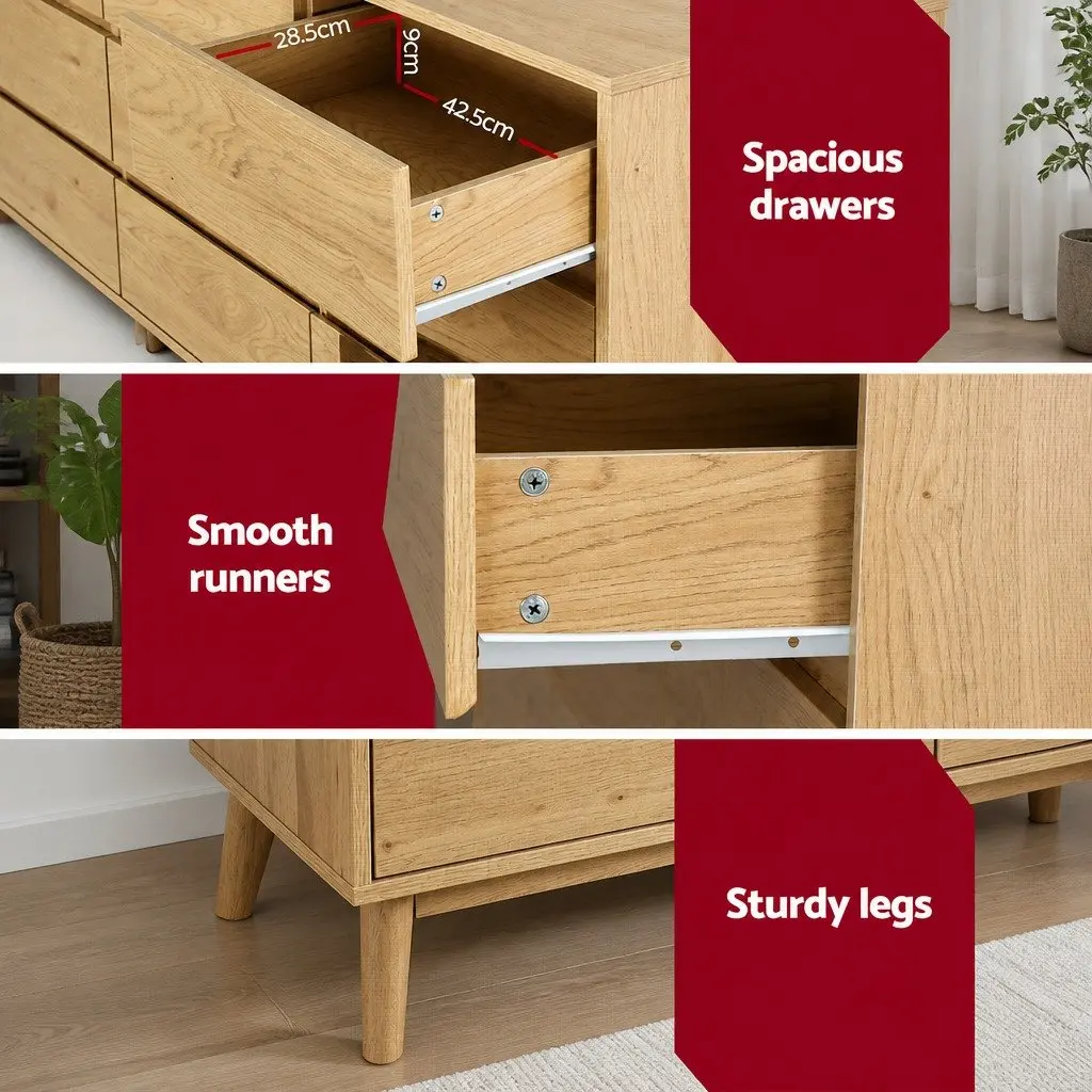 9 Drawer Chest of Drawers Pine Tallboy Cabinet Bedroom Storage Dresser