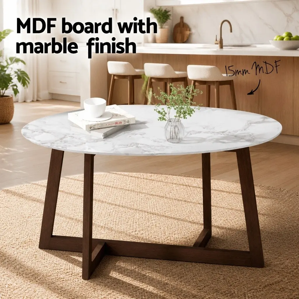 Oval Coffee Table Marble Effect Walnut Living Room Furniture Modern Design Easy