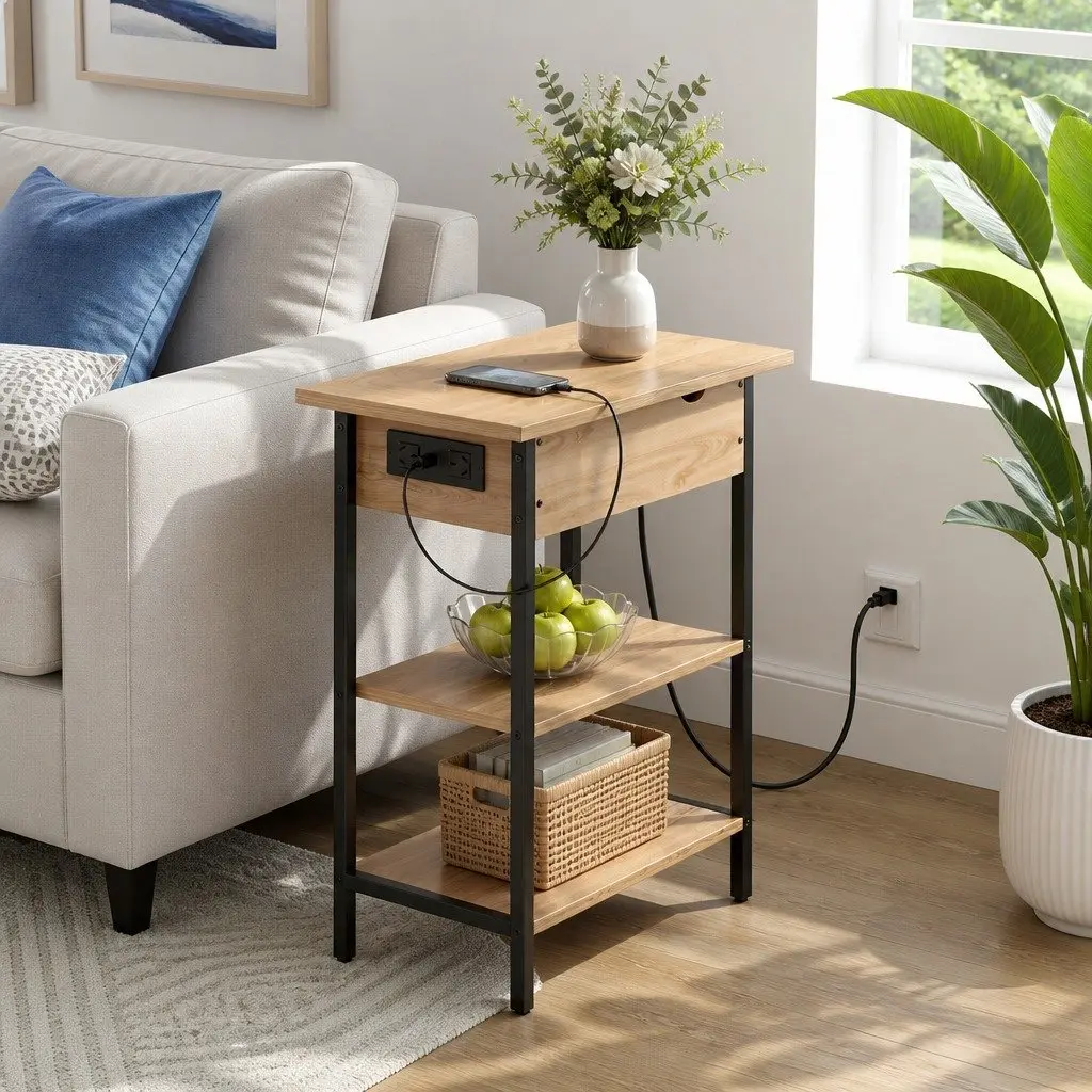Coffee Table with Hidden Storage and Charging Options