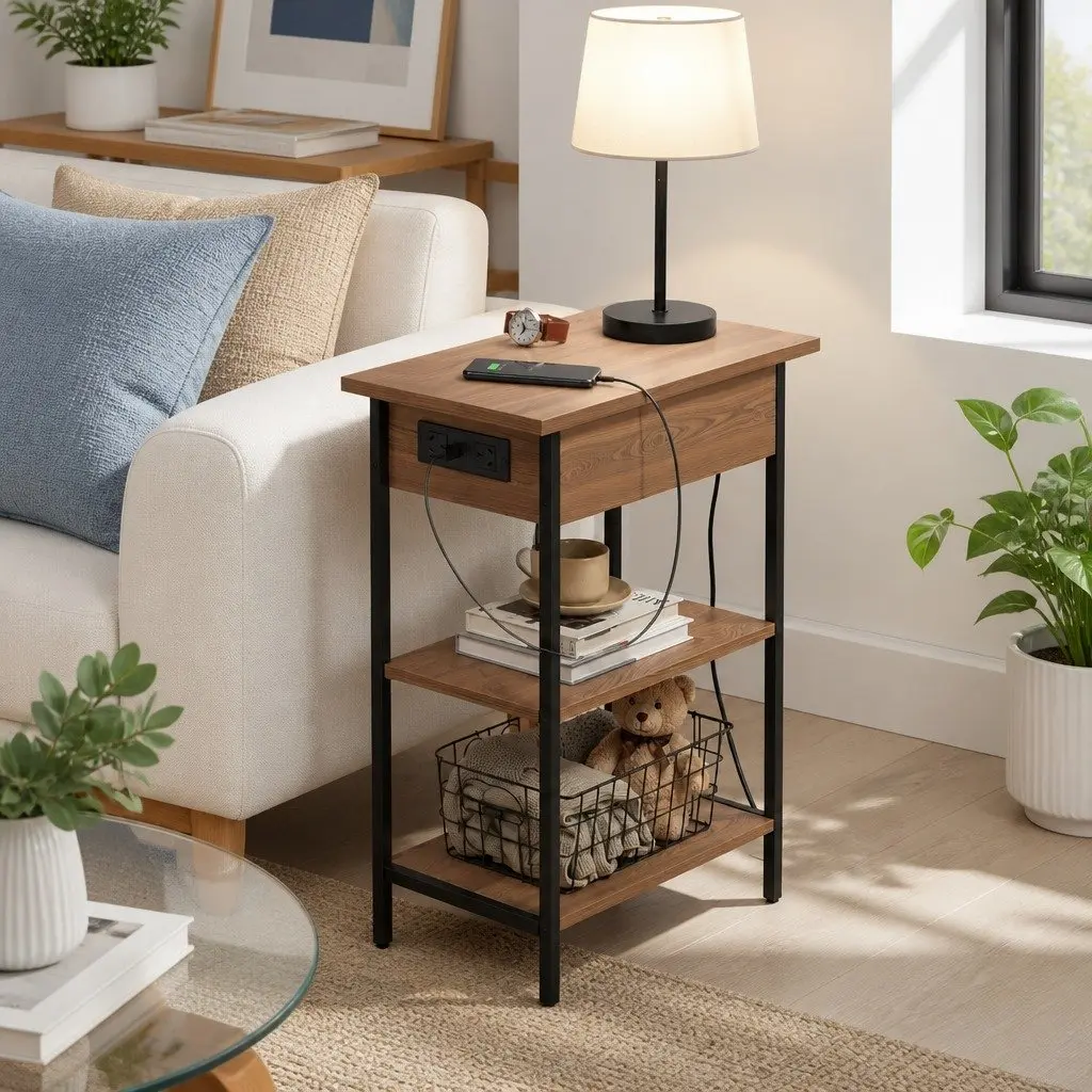 Coffee Table with Hidden Storage and Charging Options