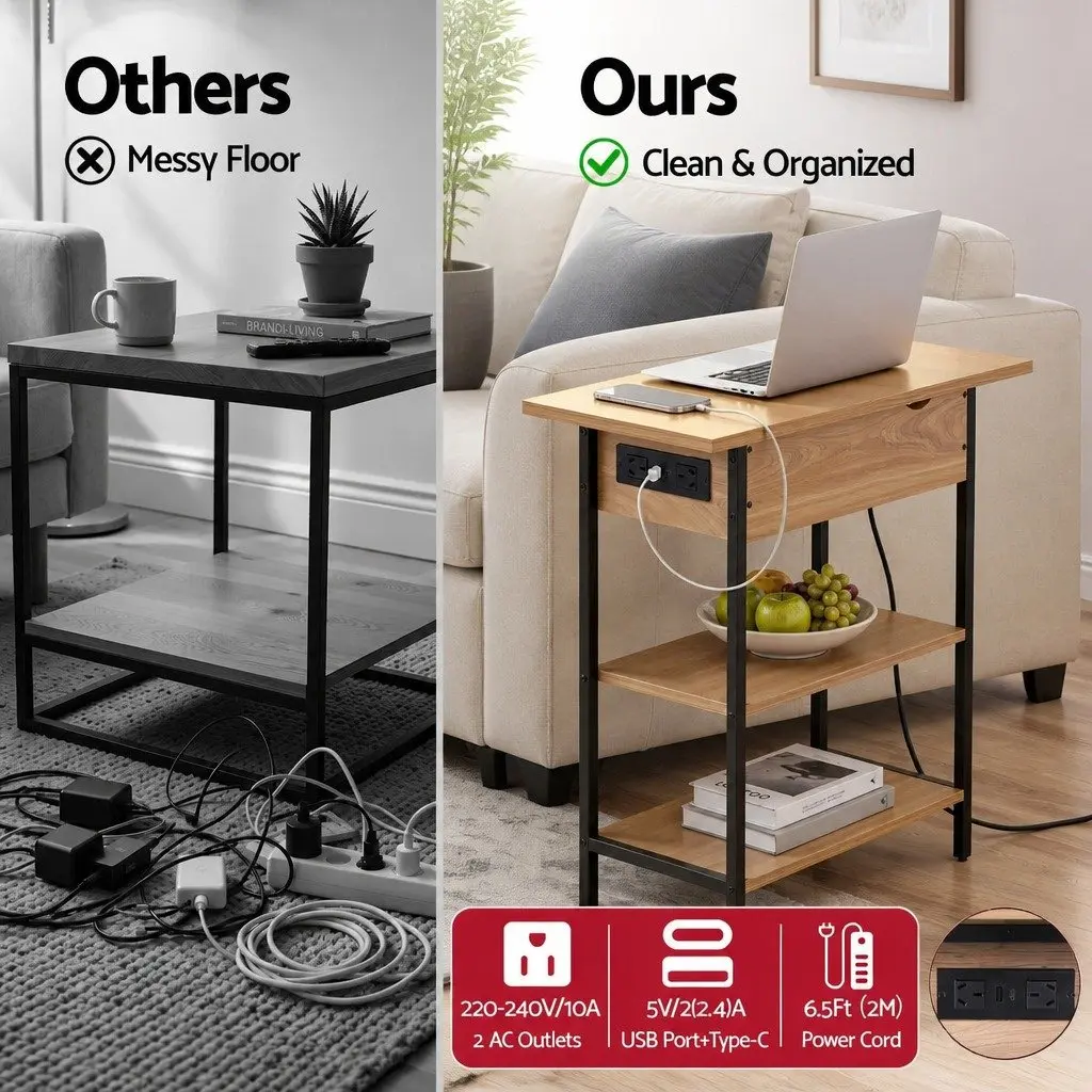 Coffee Table with Hidden Storage and Charging Options