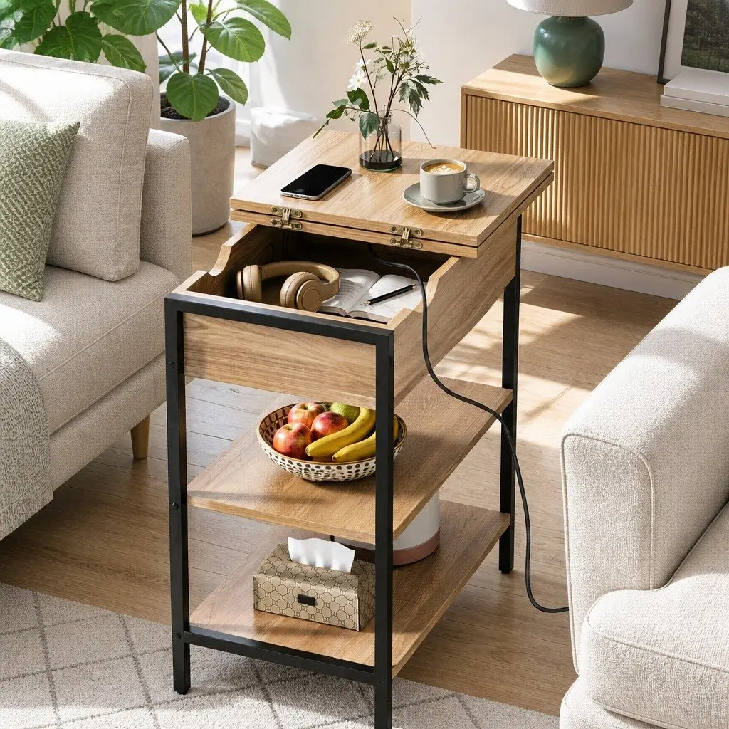 Coffee Table with Hidden Storage and Charging Options
