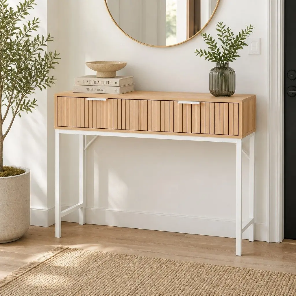 Console Table with 2 Drawers 92cm Pine Hallway Entry Storage Desk