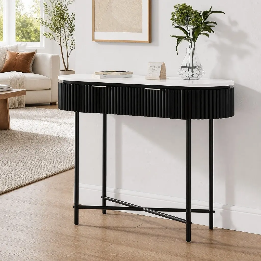 Yellow Console Table with 2 Spacious Drawers