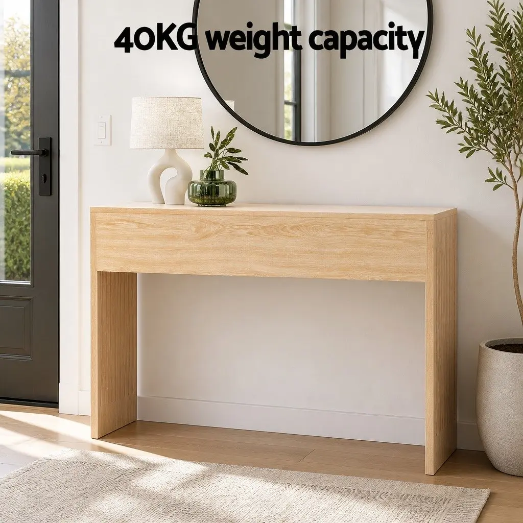 Console Table Pine 120CM Fluted Side Panels Wood Grain Surface