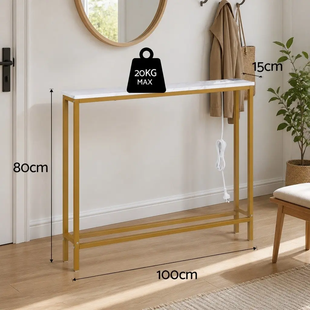 Console Table Narrow Entryway Hallway Display Desk with Built-in Charging