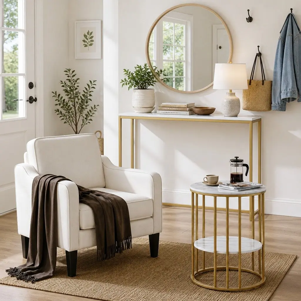 Console Table Narrow Entryway Hallway Display Desk with Built-in Charging