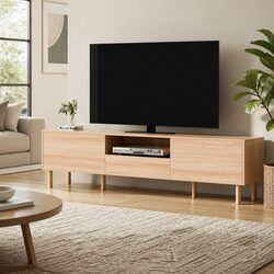 Entertainment Unit TV Cabinet Stand Storage Drawers Shelf Lowline 180cm Natural