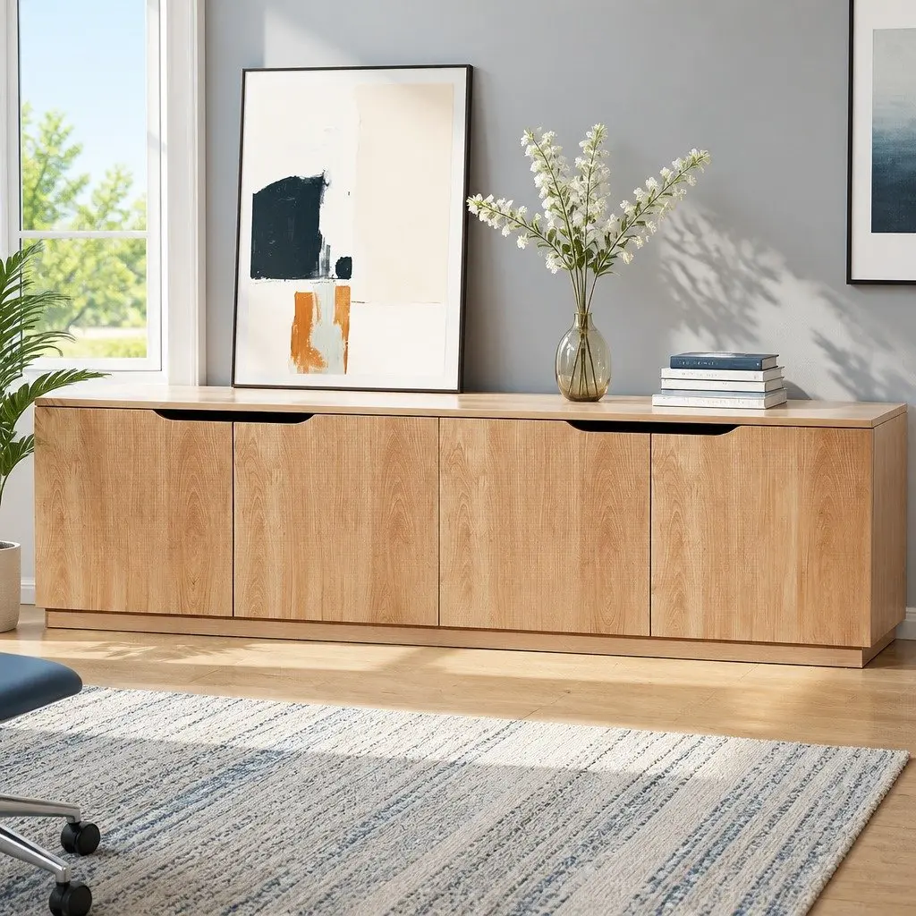 TV Unit Pine 180cm Adjustable Shelves Soft-Close Cabinets