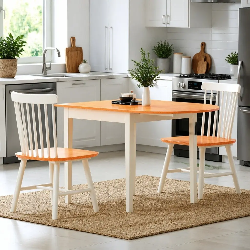 Extendable Dining Table Semi-Circle Top Space-Saving Kitchen Furniture Pine