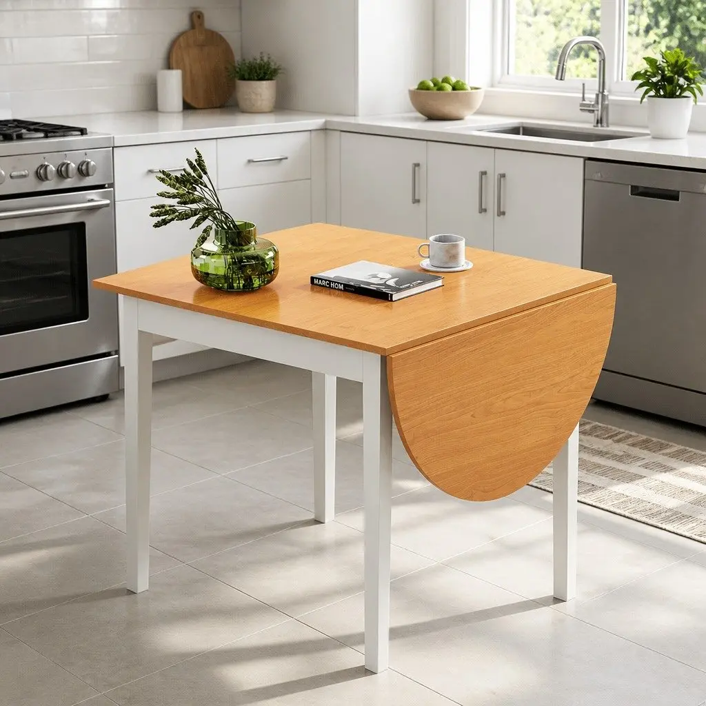 Extendable Dining Table Semi-Circle Top Space-Saving Kitchen Furniture Pine