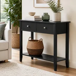 Console Table Hallway Sofa Entryway Side Table 2 Drawers Open Shelf 80CM Black