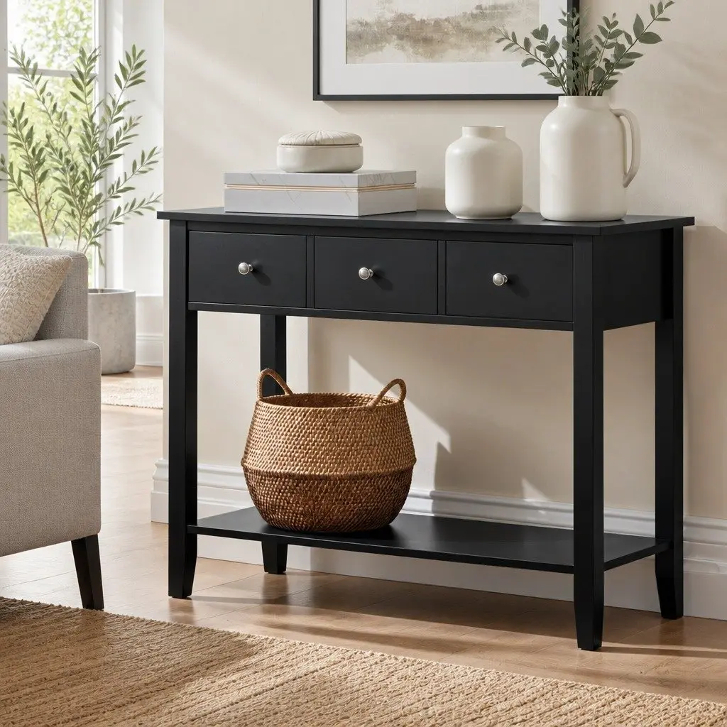 Console Table with Drawers and Shelf