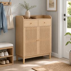 Shoe Rack Cabinet 4-Tier Storage Organiser 16 Pairs Adjustable Shelves Drawers
