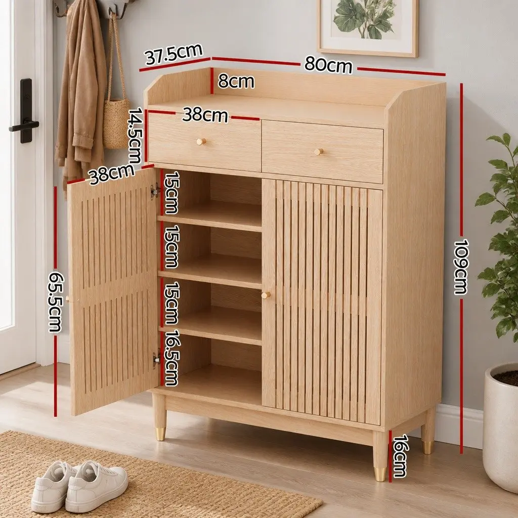 Shoe Rack Cabinet 4-Tier Storage Organiser 16 Pairs Adjustable Shelves Drawers
