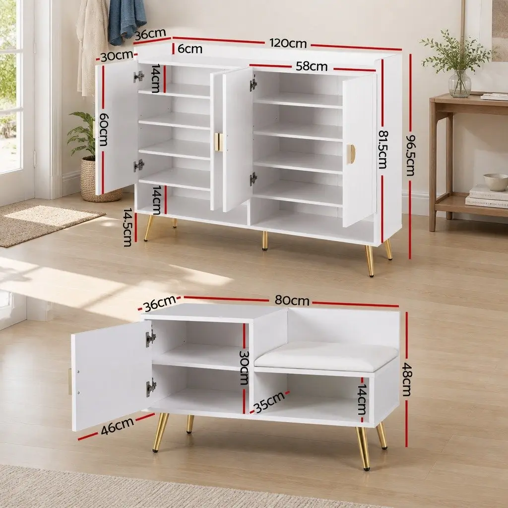 Shoe Cabinet Bench Set White 10 Tier Adjustable Shelves Hallway Storage
