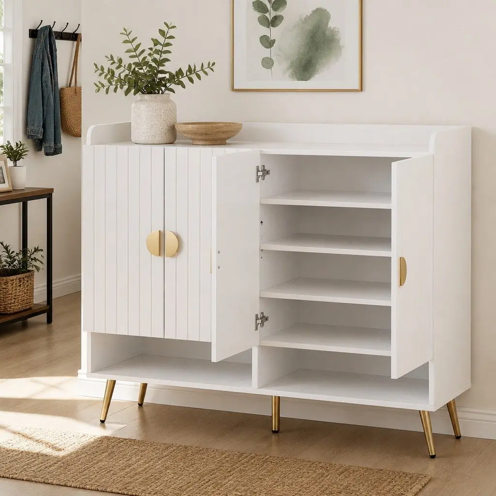 Shoe Cabinet Bench Set White 10 Tier Adjustable Shelves Hallway Storage