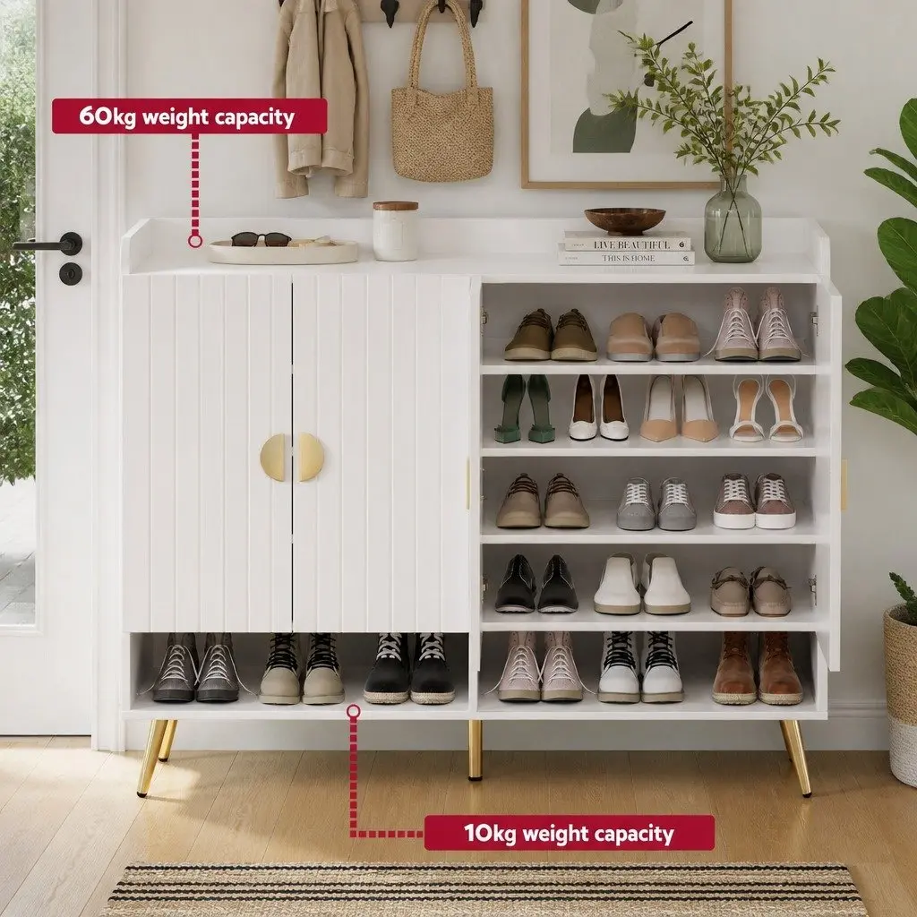 Shoe Cabinet Bench Set White 10 Tier Adjustable Shelves Hallway Storage