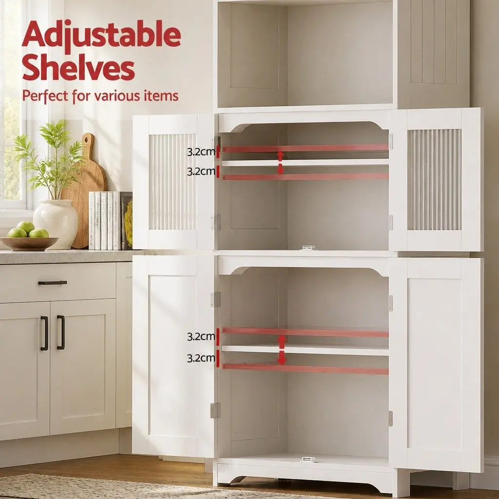 Buffet Sideboard Cabinet White 60cm W 30cm D 160cm H Dual-style Integrated with Frosted Glass and Shaker Slatted Doors