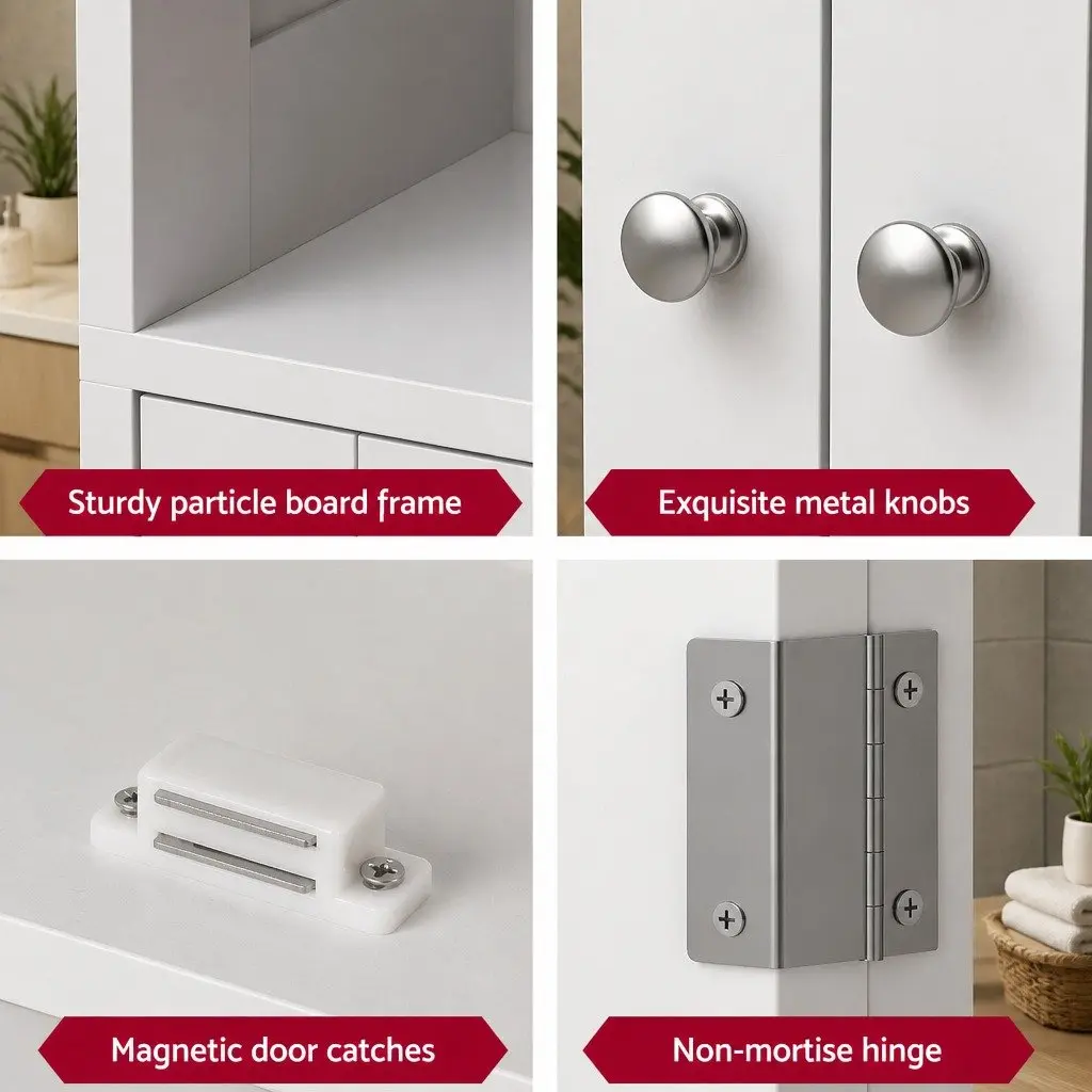 Buffet Sideboard Cabinet White 60cm W 30cm D 160cm H Dual-style Integrated with Frosted Glass and Shaker Slatted Doors