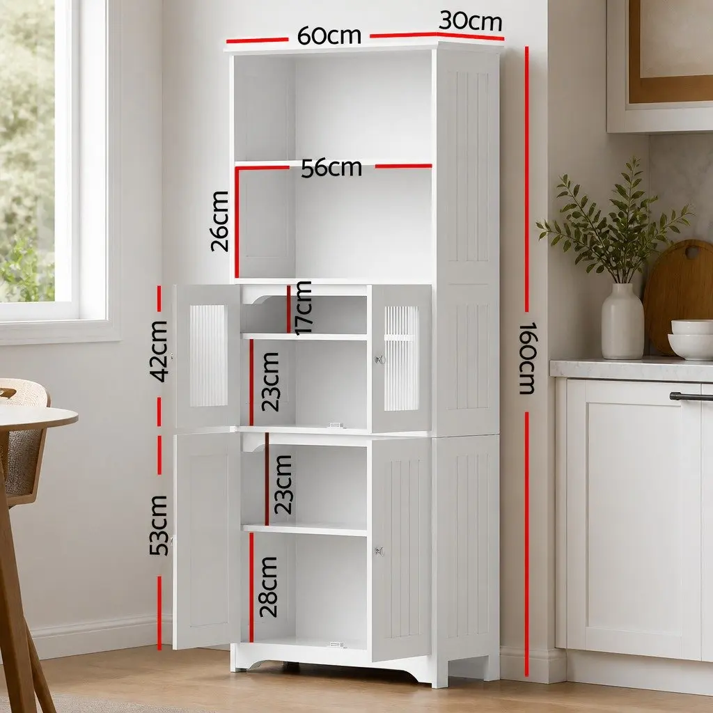 Buffet Sideboard Cabinet White 160cm Adjustable Shelves Frosted Glass Doors