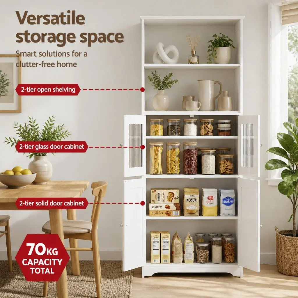 Buffet Sideboard Cabinet White 160cm Adjustable Shelves Frosted Glass Doors