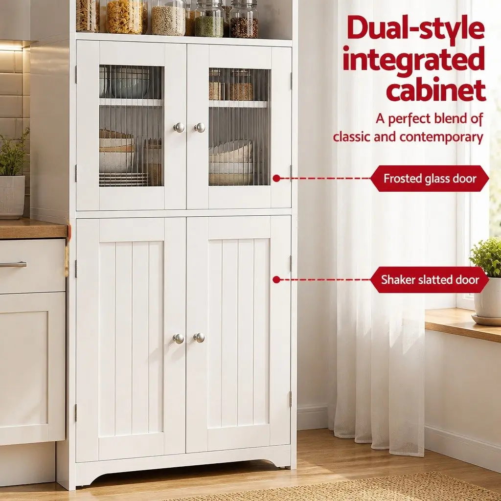Buffet Sideboard Cabinet White 160cm Adjustable Shelves Frosted Glass Doors