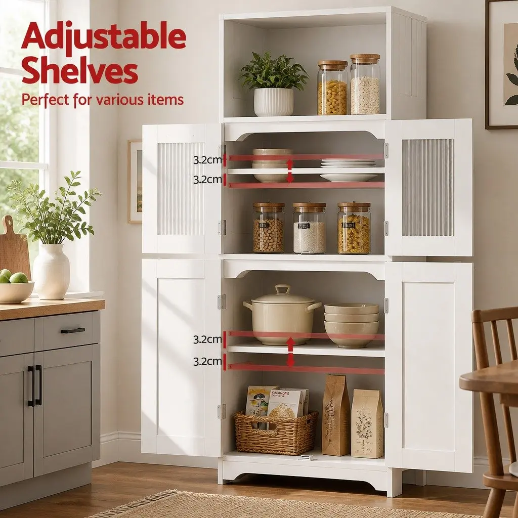 Buffet Sideboard Cabinet White 160cm Adjustable Shelves Frosted Glass Doors
