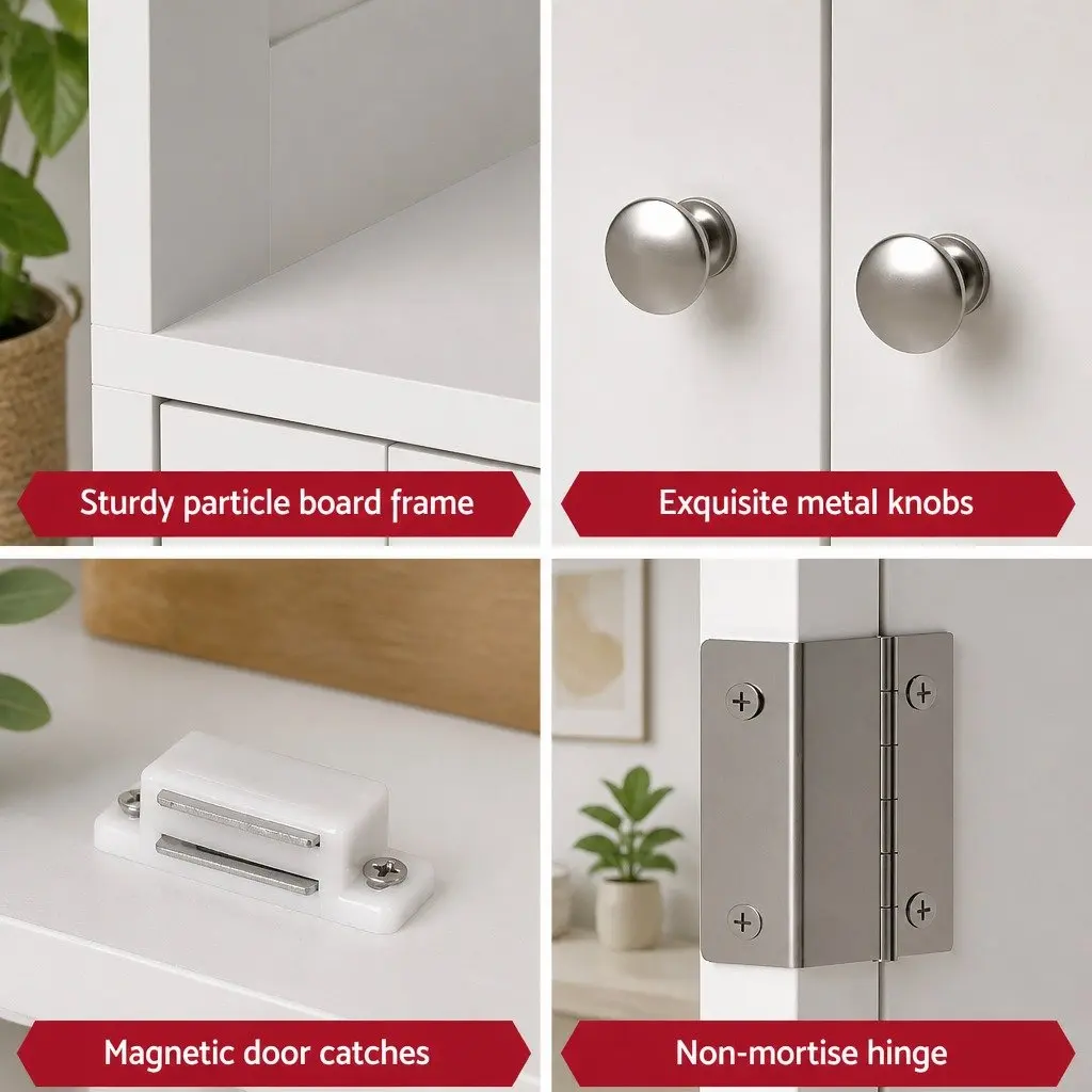 Buffet Sideboard Cabinet White 160cm Adjustable Shelves Frosted Glass Doors