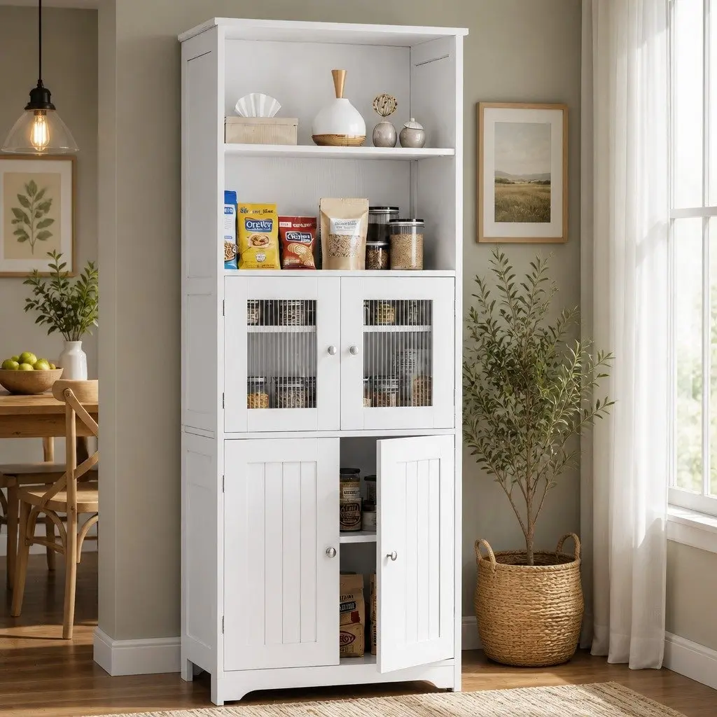 Buffet Sideboard Cabinet White 160cm Adjustable Shelves Frosted Glass Doors