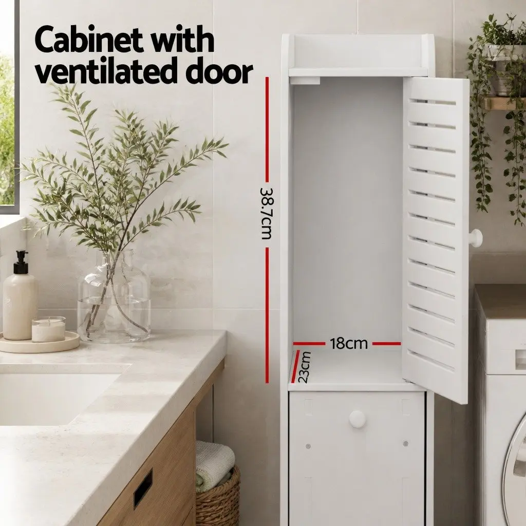 Bathroom Storage Cabinet White Tallboy Cupboard with Drawers and Open Top for Organizing Bathroom Laundry or Toilet Space
